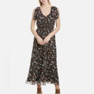 Joie Huntlie Floral Print Black Long Midi Silk Dress Size 12